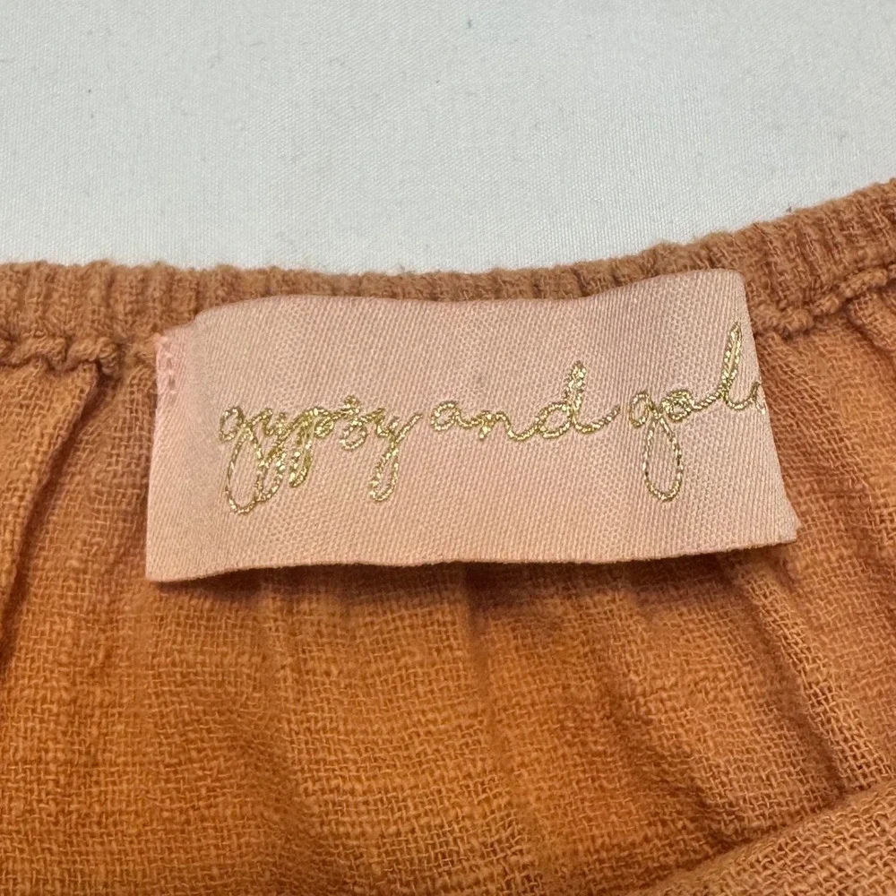 Olivaceous Gypsy and Gold Rust Cotton Gauze Pockets Mini Dress Boho Small